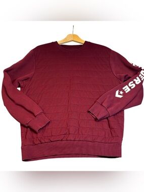 Converse Men's Quilted Crewneck Sweatshirt Burgundy Large Sleeve Logo GUC
